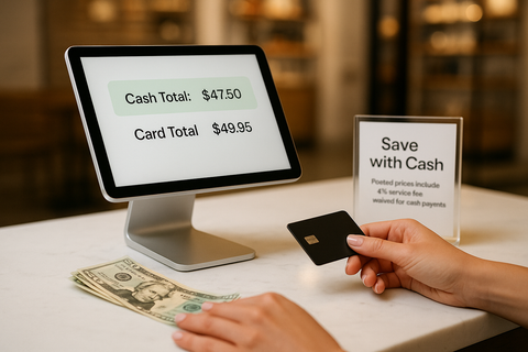 Customer making the decision to pay a lower price using cash versus a higher price for a card.