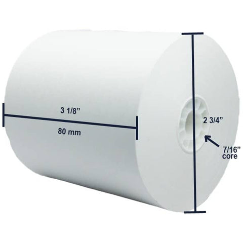 White label roll with dimensions indicated on a white background